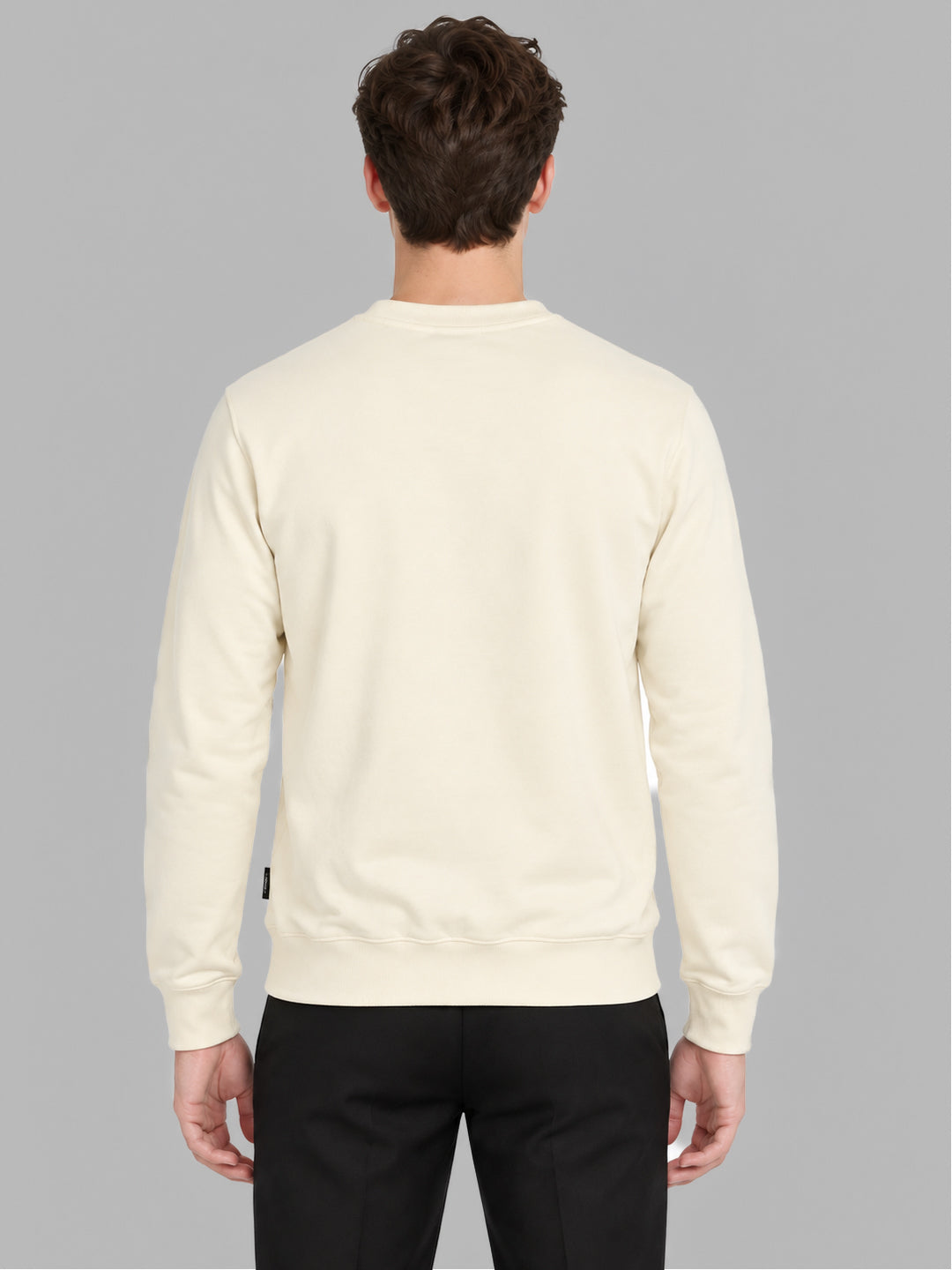 Rock.it Men Cream Solid Round Neck Full Sleeve Sweatshirt