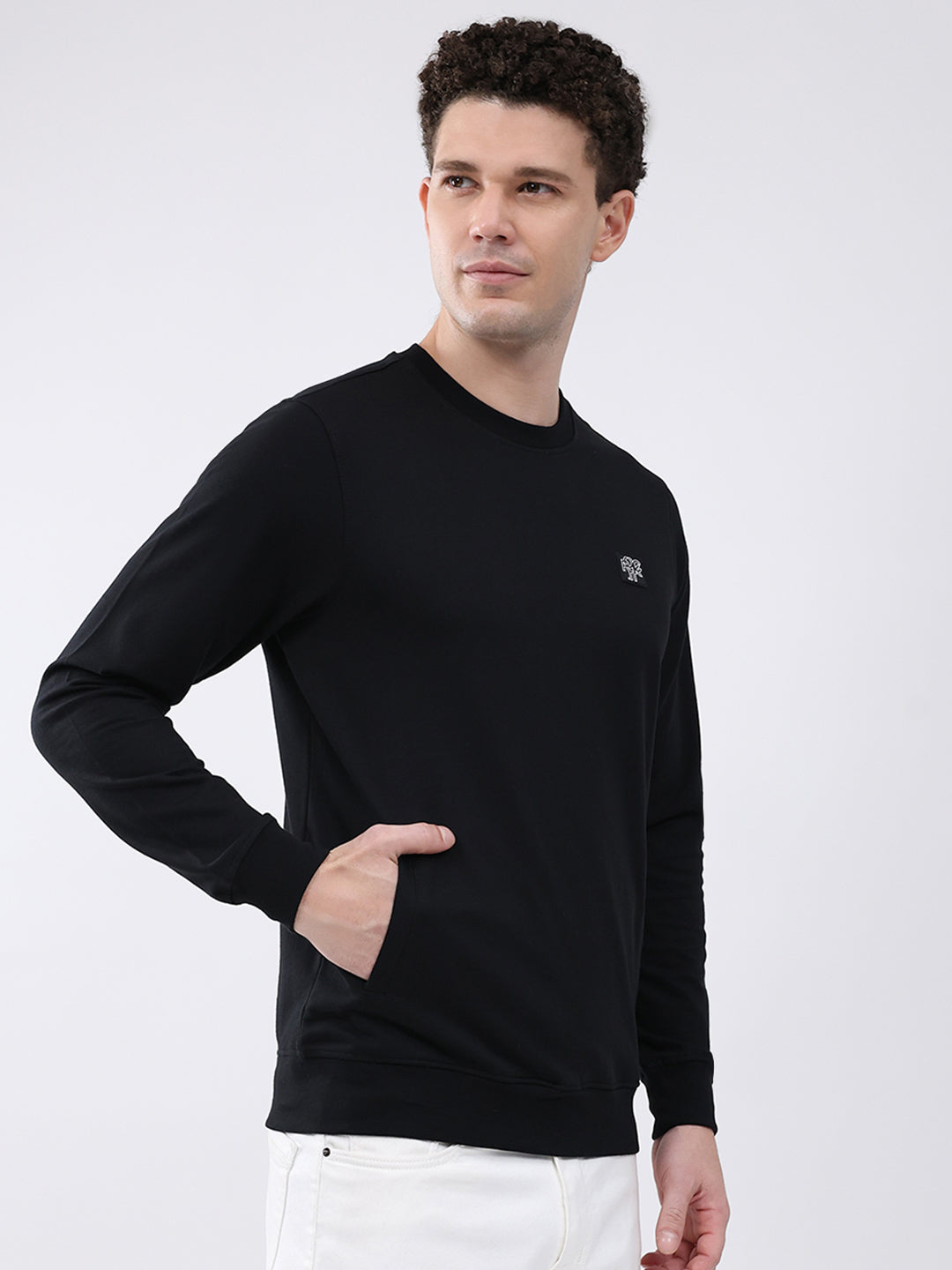 Rock.it Men Black Solid Round Neck Full Sleeve Sweatshirt