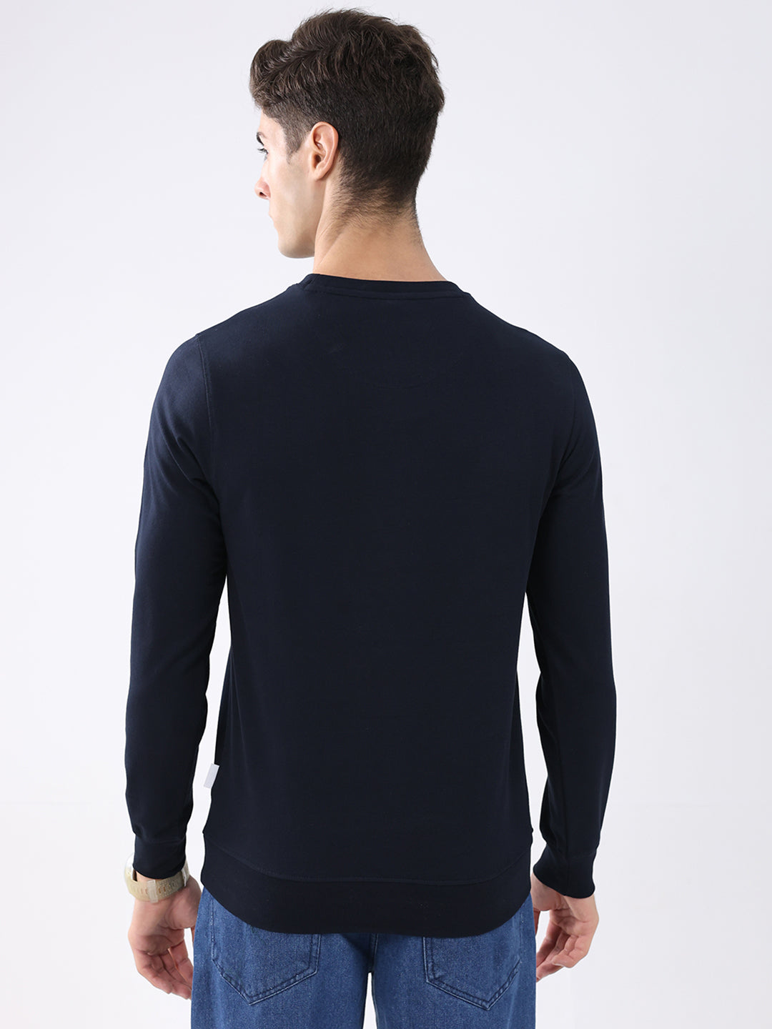 Rock.it Men Navy Blue Solid Round Neck Full Sleeve Sweatshirt