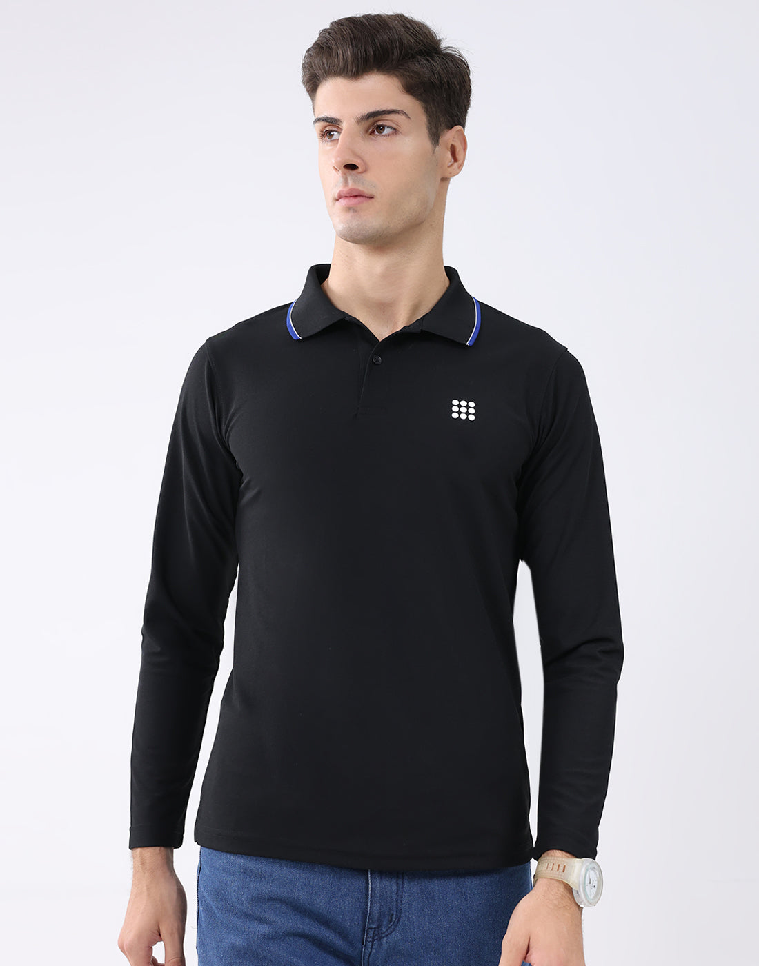 Rock.it Men Black Solid Collar Full Sleeve T-Shirt