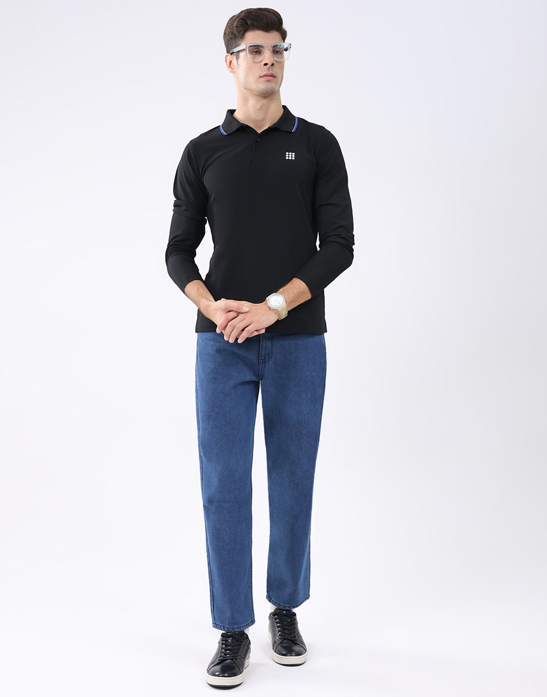 Rock.it Men Black Solid Collar Full Sleeve T-Shirt