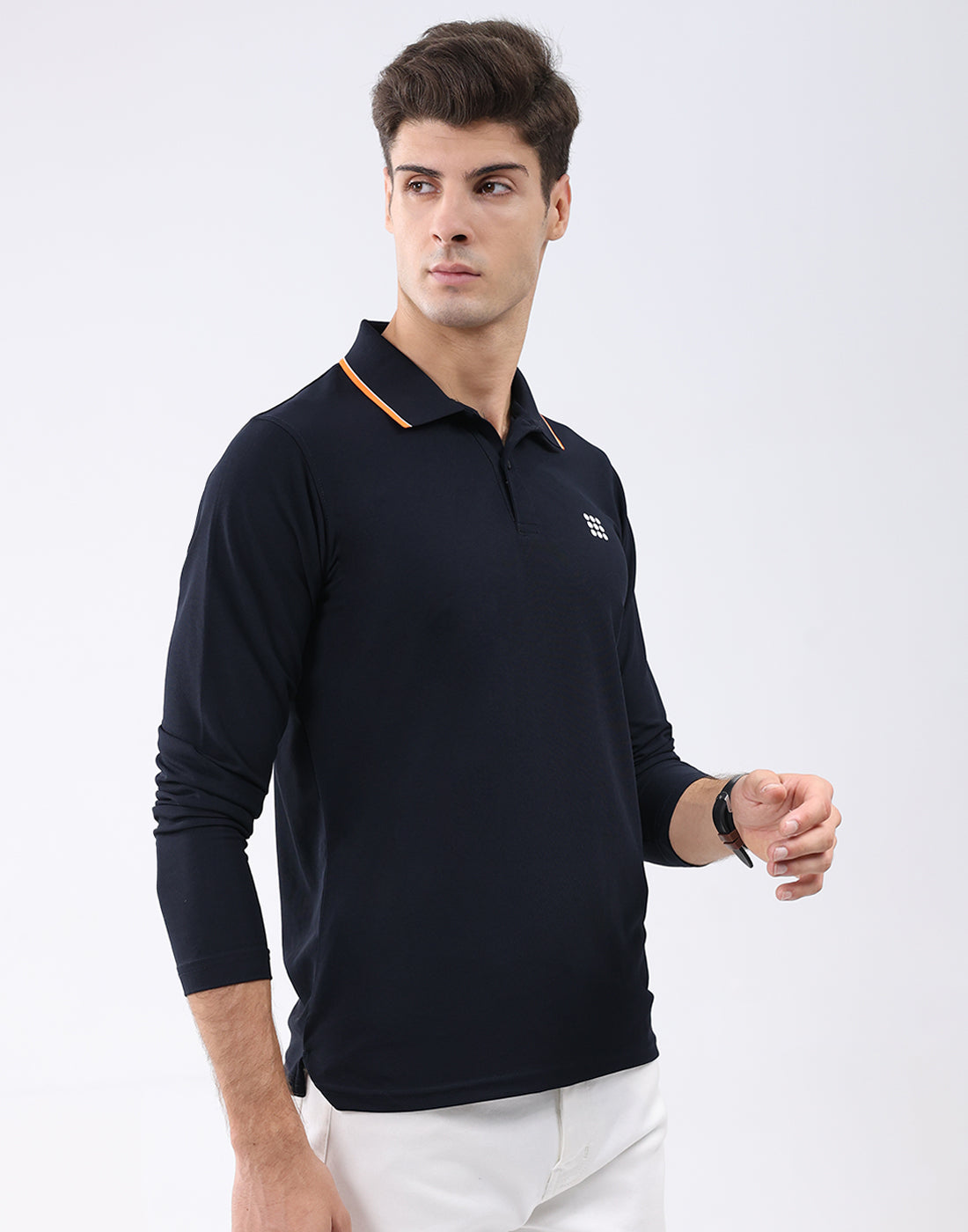 Rock.it Men Navy Blue Solid Collar Full Sleeve T-Shirt