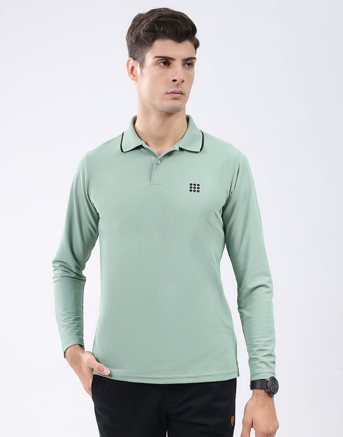 Rock.it Men Light Green Solid Collar Full Sleeve T-Shirt