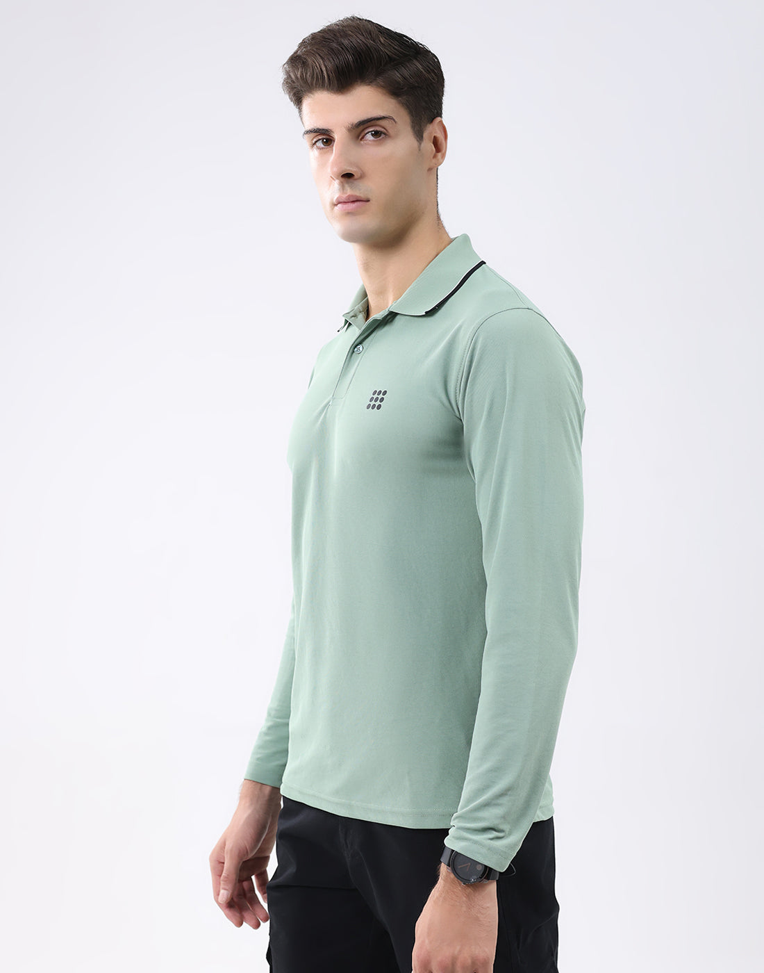 Rock.it Men Light Green Solid Collar Full Sleeve T-Shirt