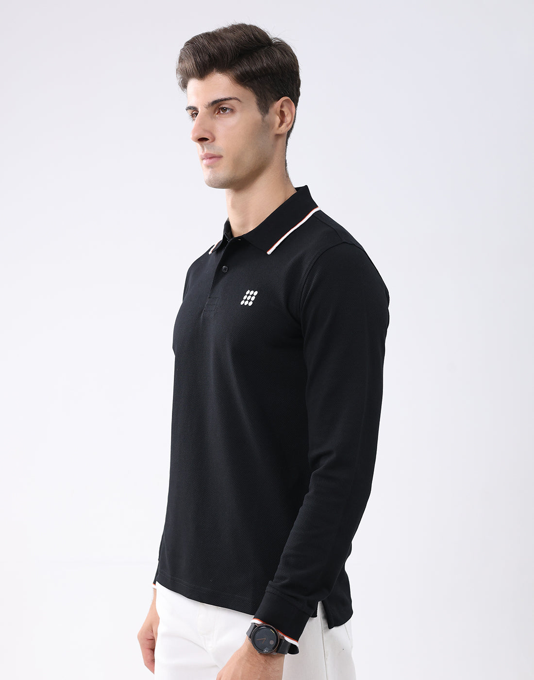 Rock.it Men Black Self Design Collar Full Sleeve T-Shirt