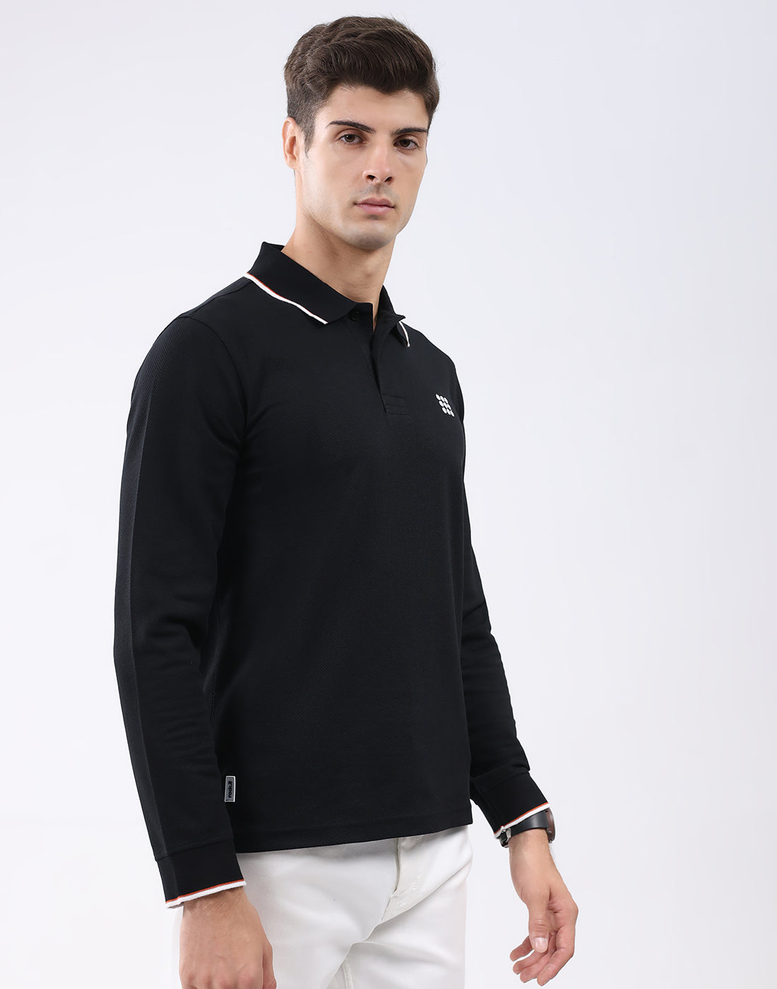 Rock.it Men Black Self Design Collar Full Sleeve T-Shirt