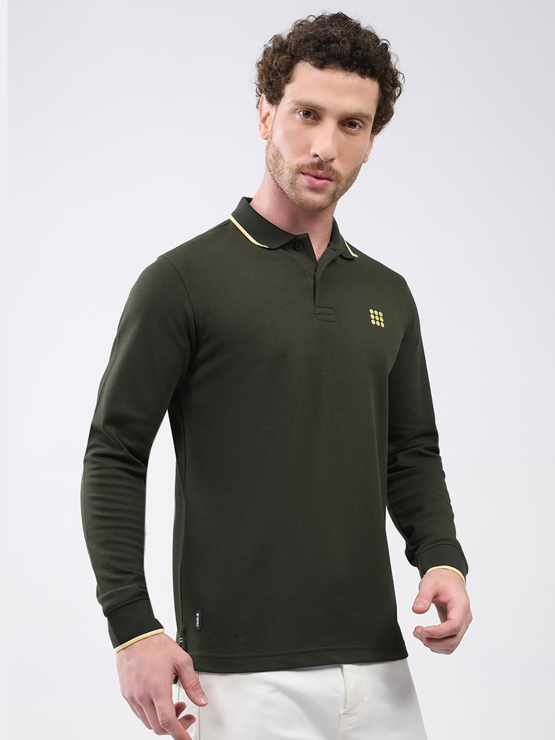 Rock.it Men Olive Solid Collar Full Sleeve Winter T-Shirt