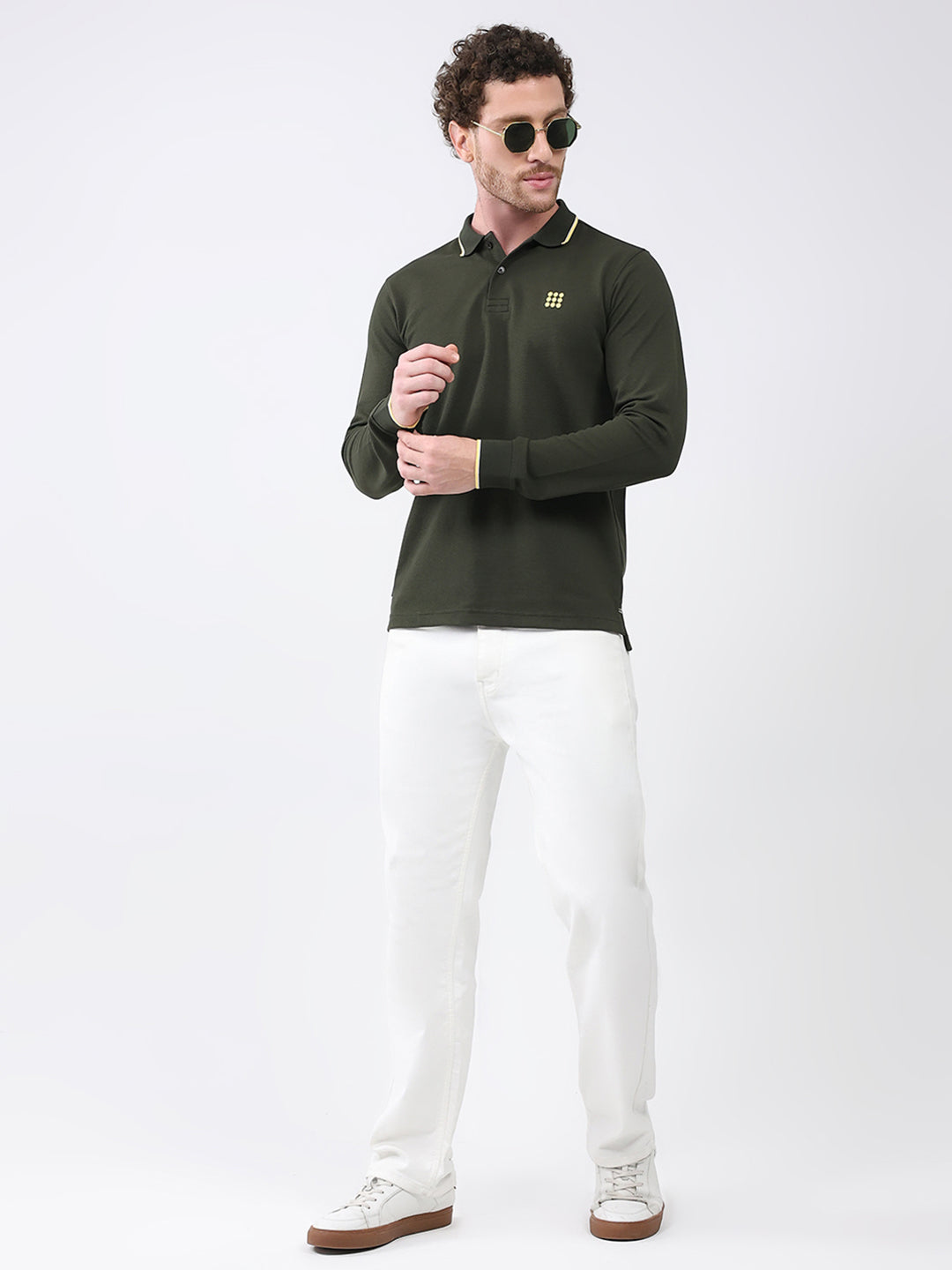 Rock.it Men Olive Solid Collar Full Sleeve Winter T-Shirt