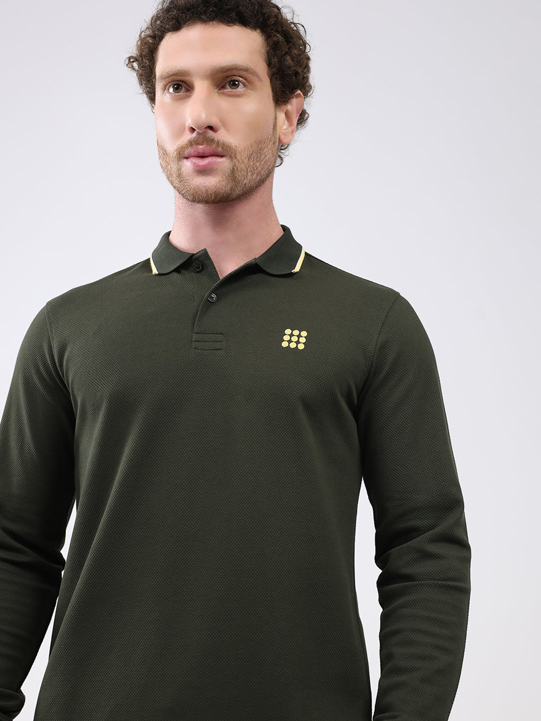 Rock.it Men Olive Solid Collar Full Sleeve Winter T-Shirt