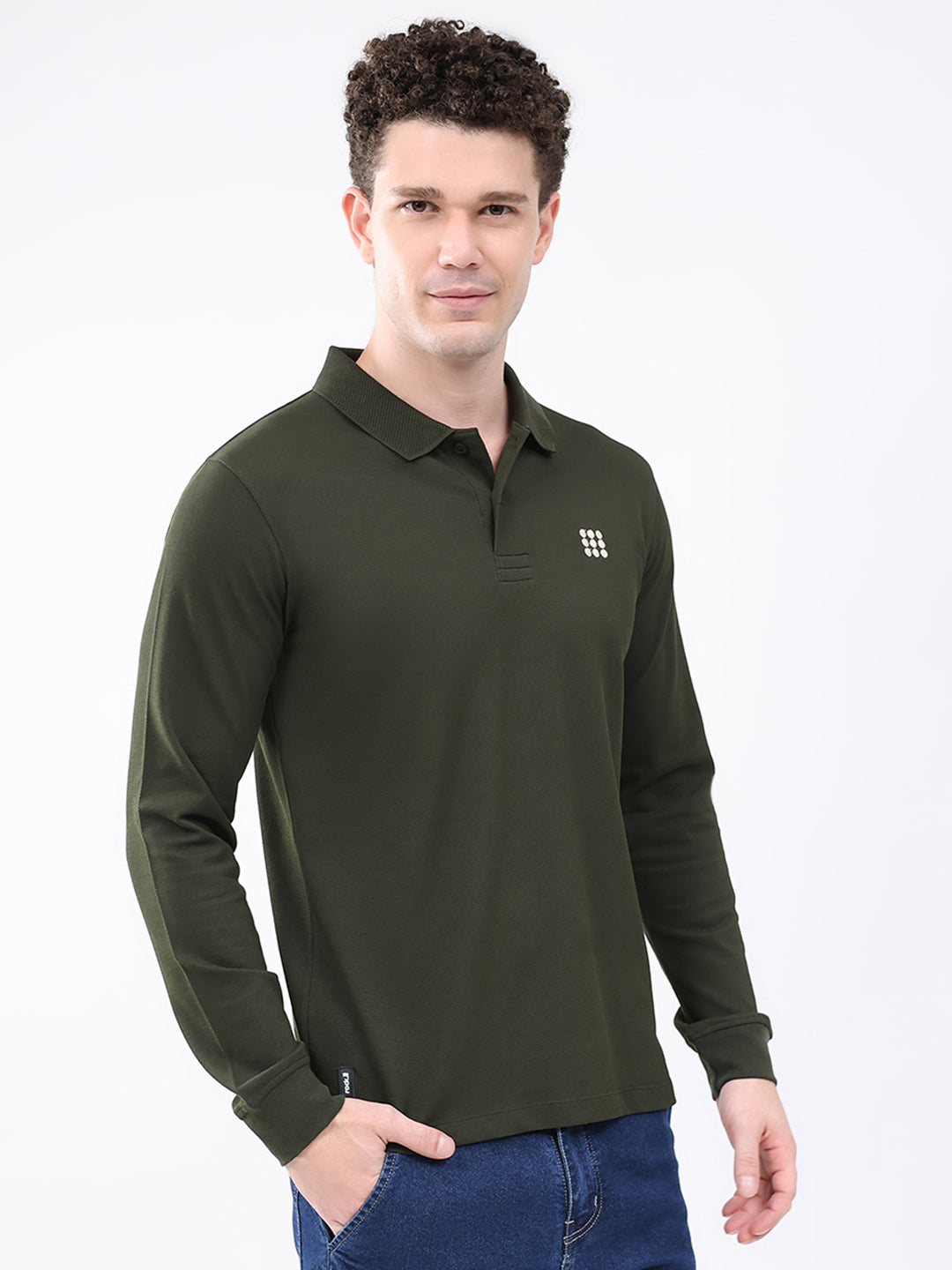 Rock.it Men Olive Solid Collar Full Sleeve Winter T-Shirt