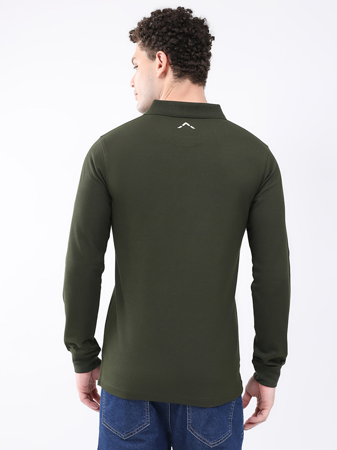 Rock.it Men Olive Solid Collar Full Sleeve Winter T-Shirt