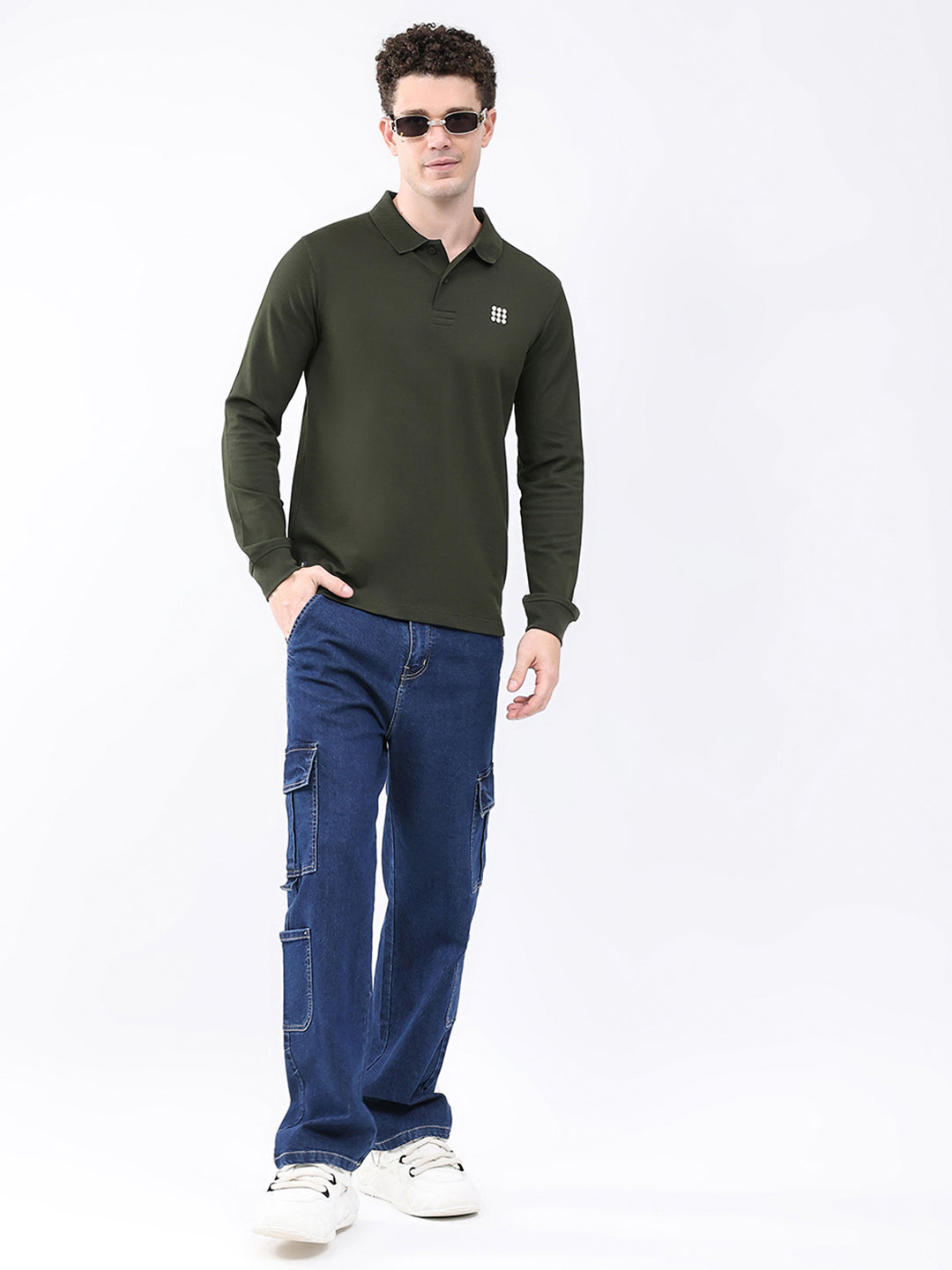 Rock.it Men Olive Solid Collar Full Sleeve Winter T-Shirt