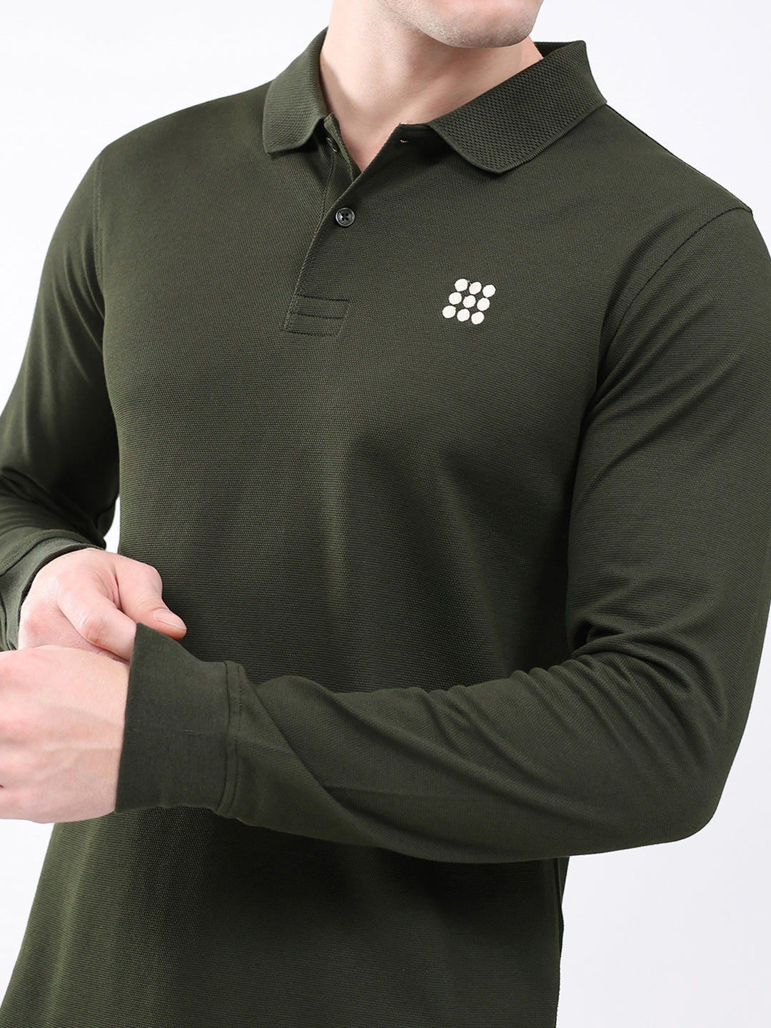 Rock.it Men Olive Solid Collar Full Sleeve Winter T-Shirt