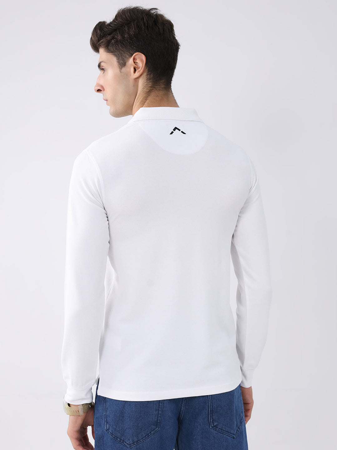 Rock.it Men White Solid Collar Full Sleeve Winter T-Shirt