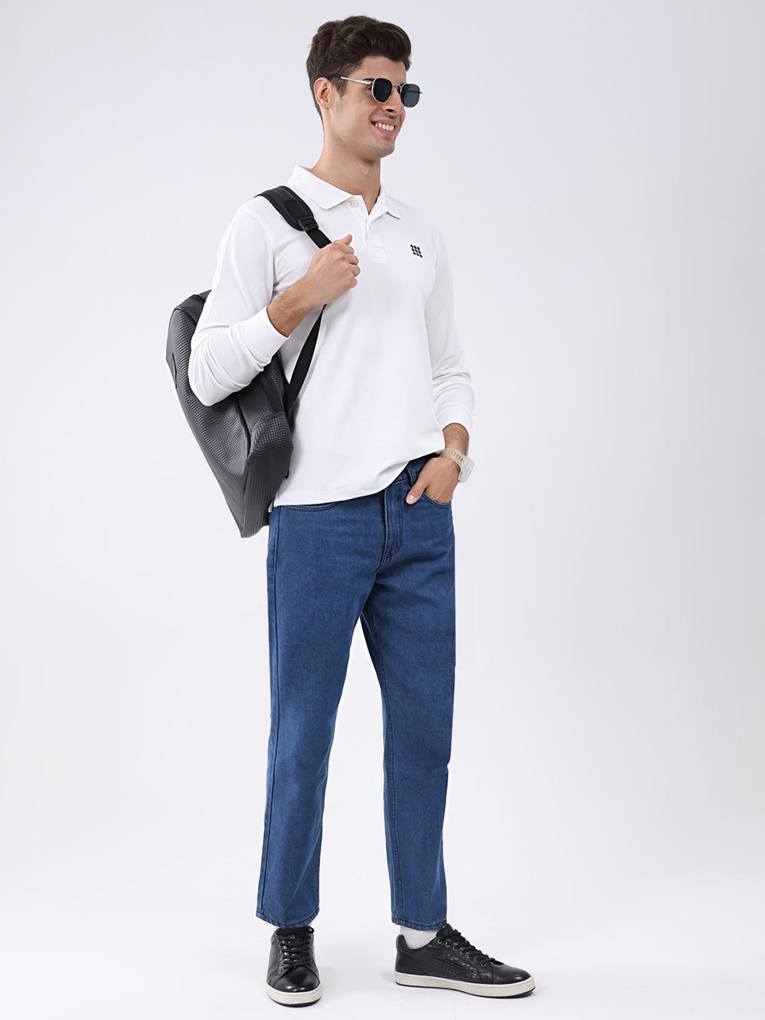 Rock.it Men White Solid Collar Full Sleeve Winter T-Shirt