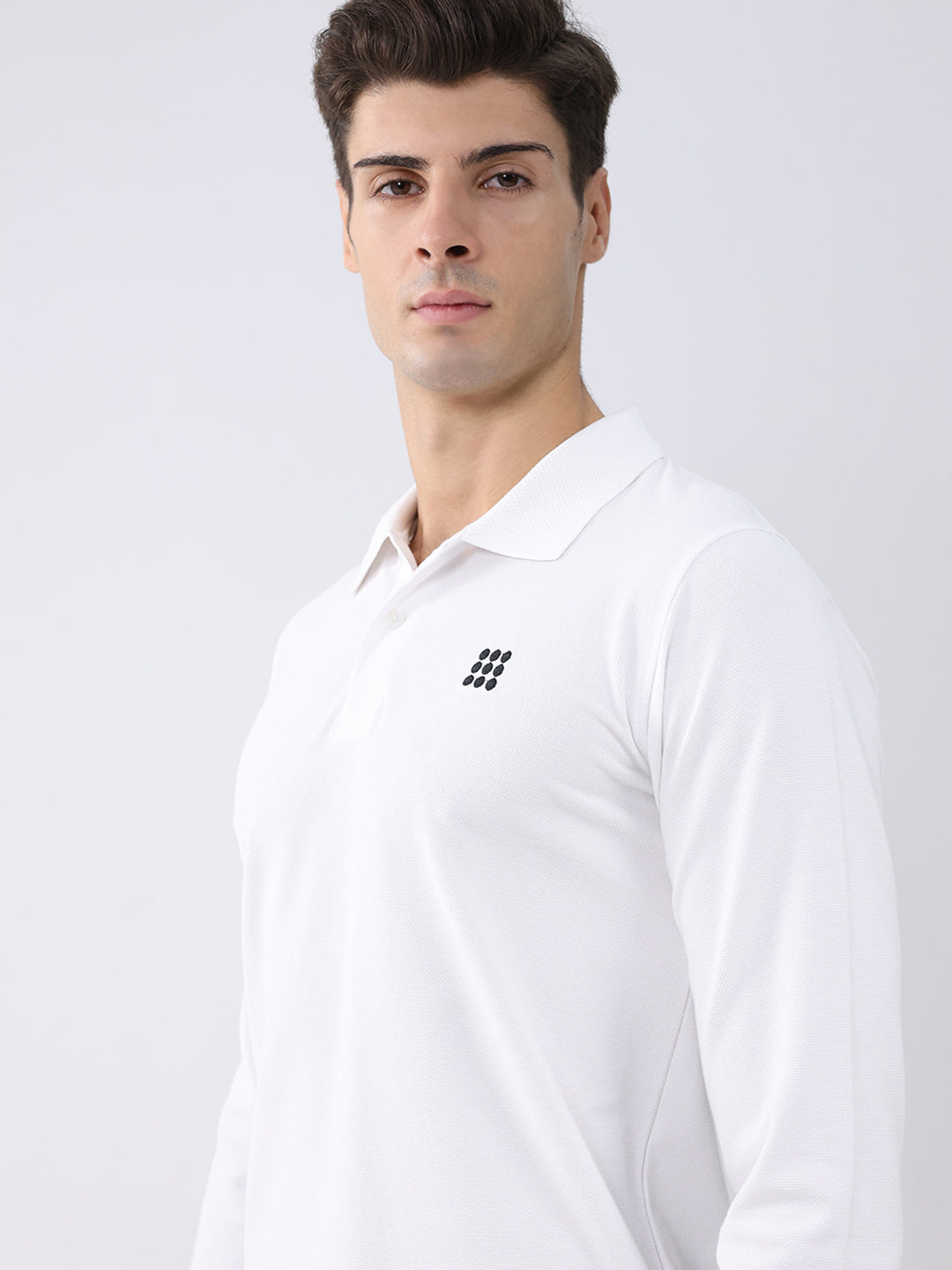 Rock.it Men White Solid Collar Full Sleeve Winter T-Shirt