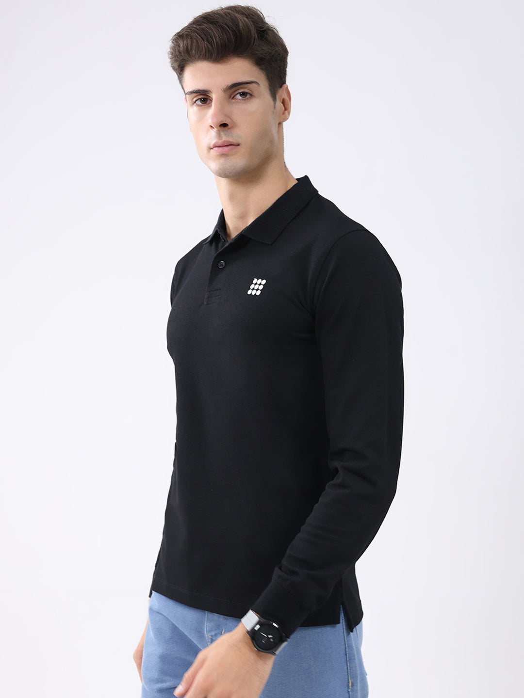 Rock.it Men Black Solid Collar Full Sleeve Winter T-Shirt