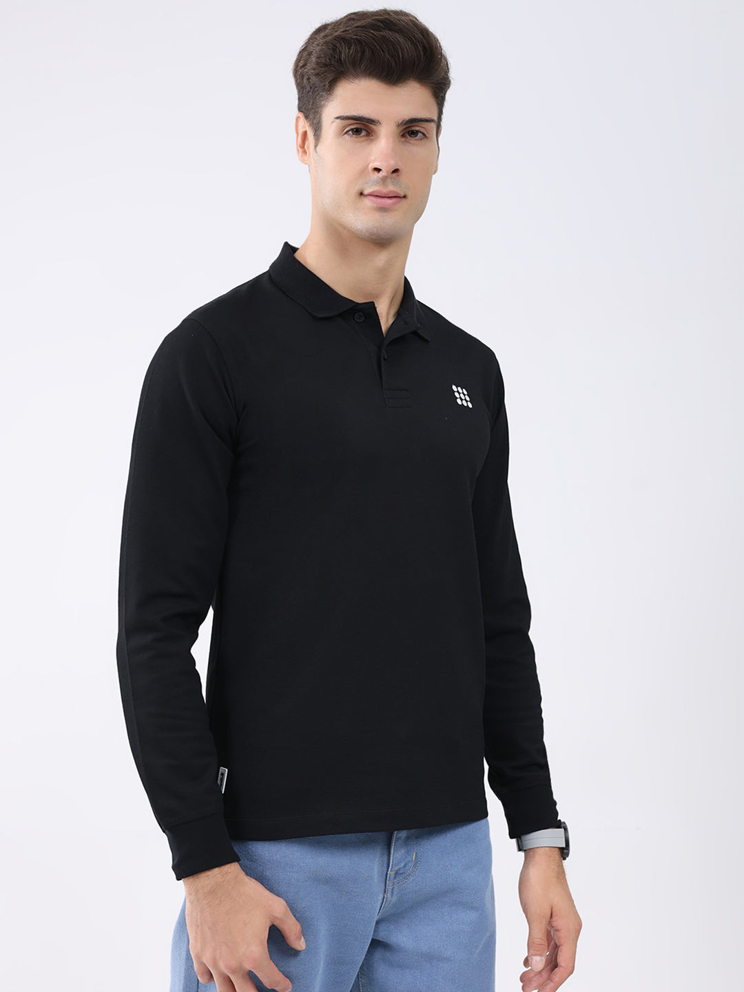 Rock.it Men Black Solid Collar Full Sleeve Winter T-Shirt