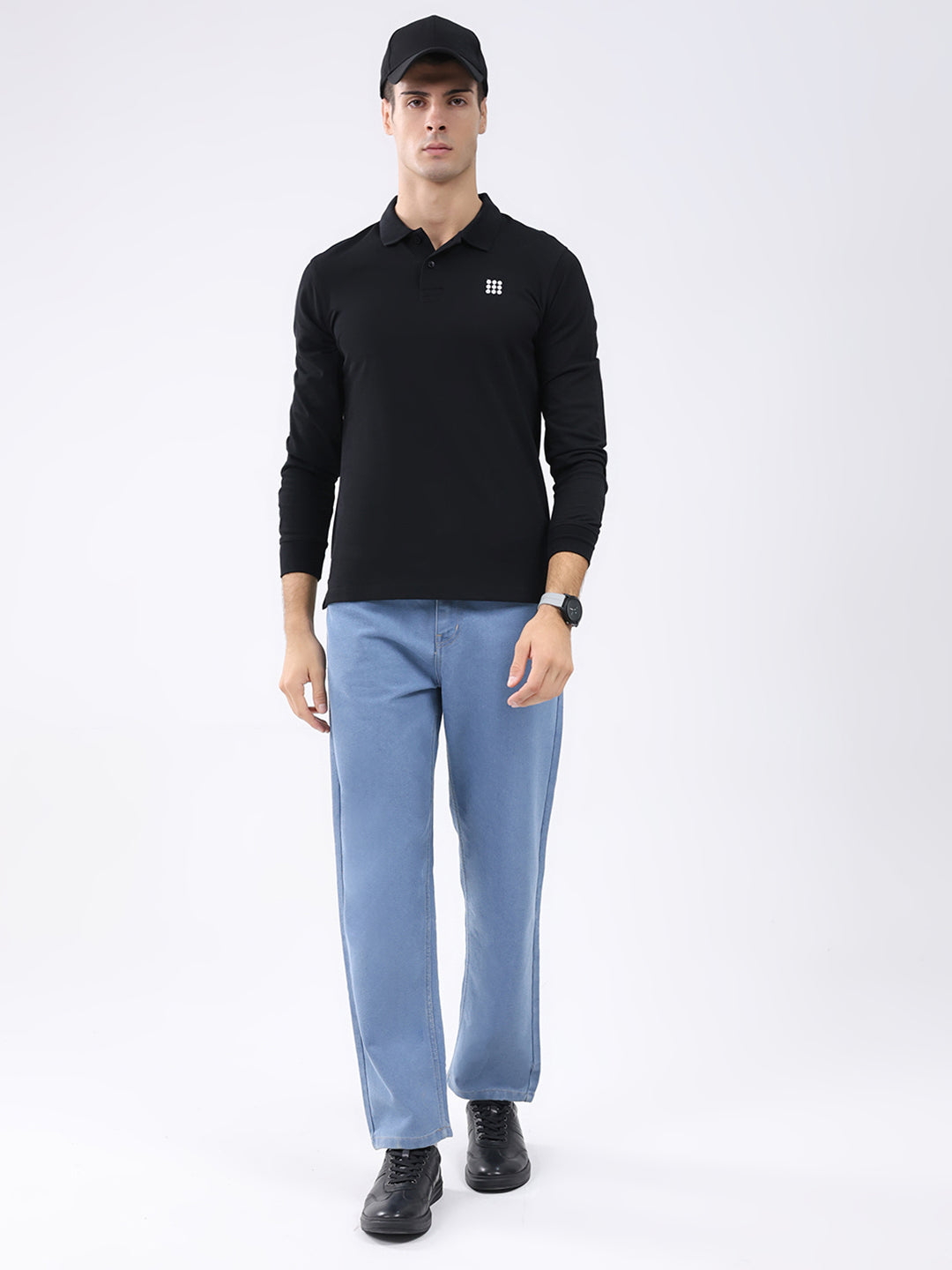 Rock.it Men Black Solid Collar Full Sleeve Winter T-Shirt