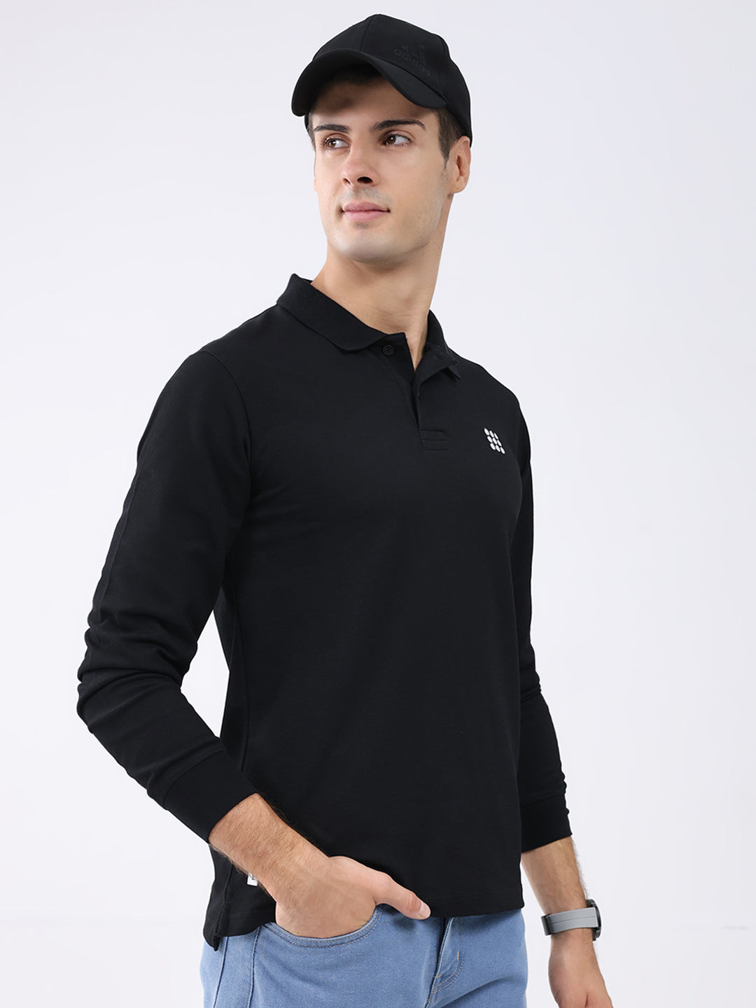 Rock.it Men Black Solid Collar Full Sleeve Winter T-Shirt