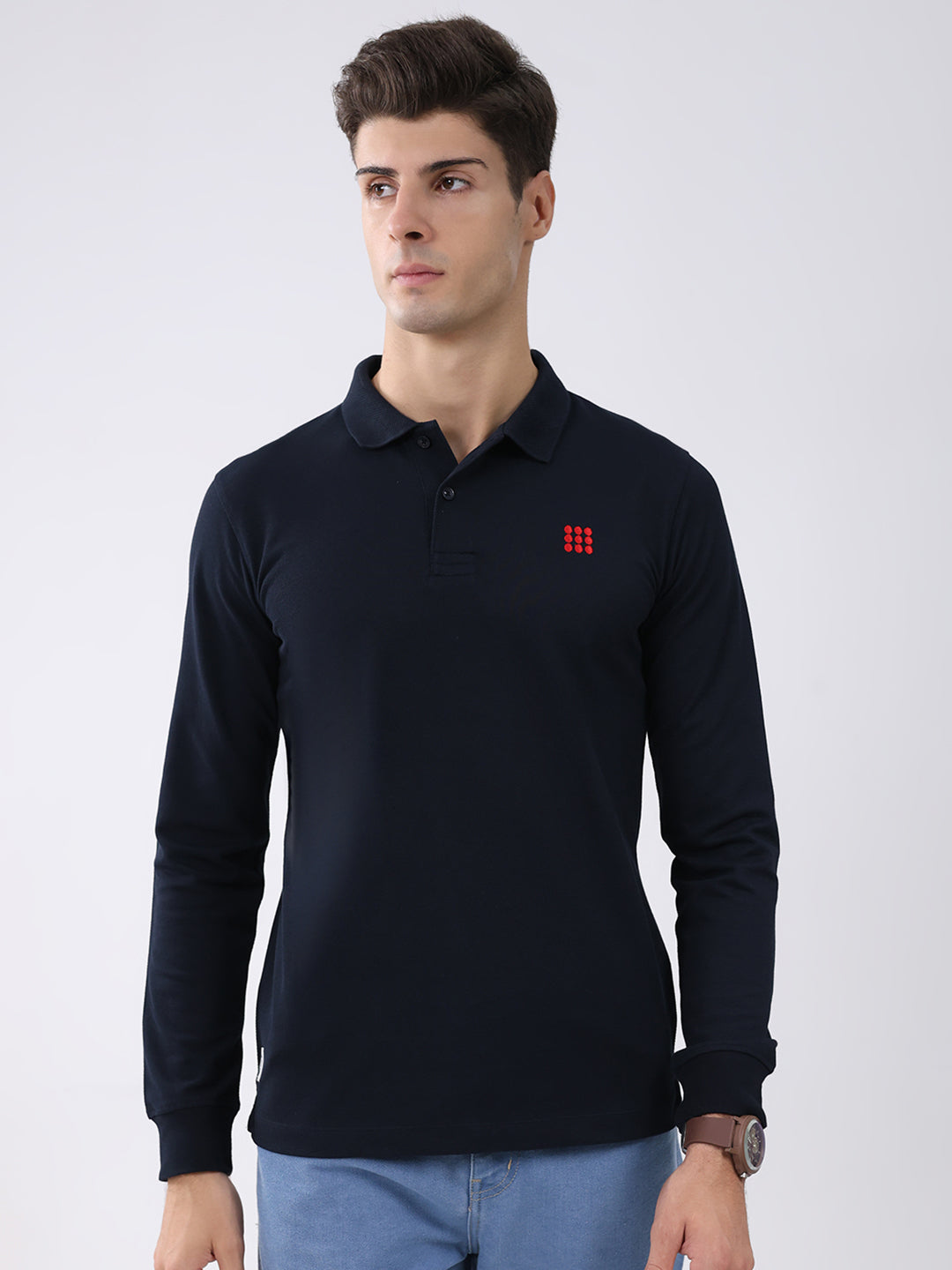 Rock.it Men Navy Blue Solid Collar Full Sleeve Winter T-Shirt