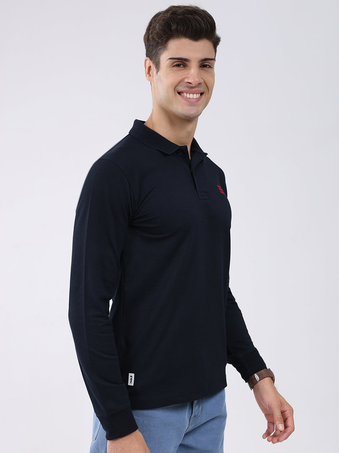 Rock.it Men Navy Blue Solid Collar Full Sleeve Winter T-Shirt