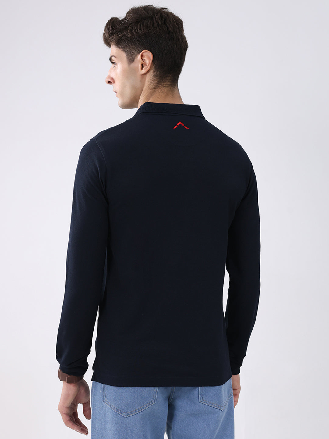Rock.it Men Navy Blue Solid Collar Full Sleeve Winter T-Shirt