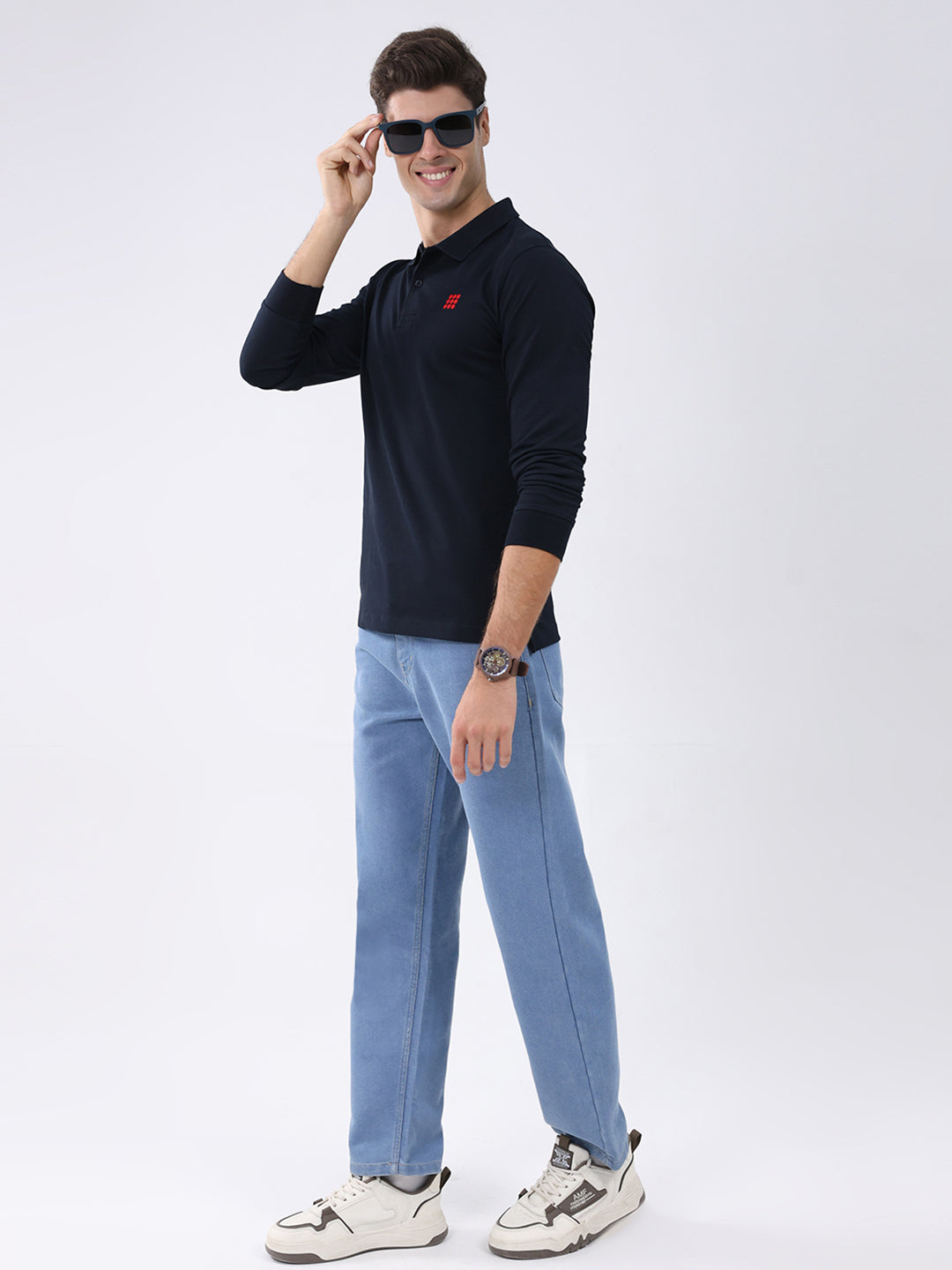 Rock.it Men Navy Blue Solid Collar Full Sleeve Winter T-Shirt