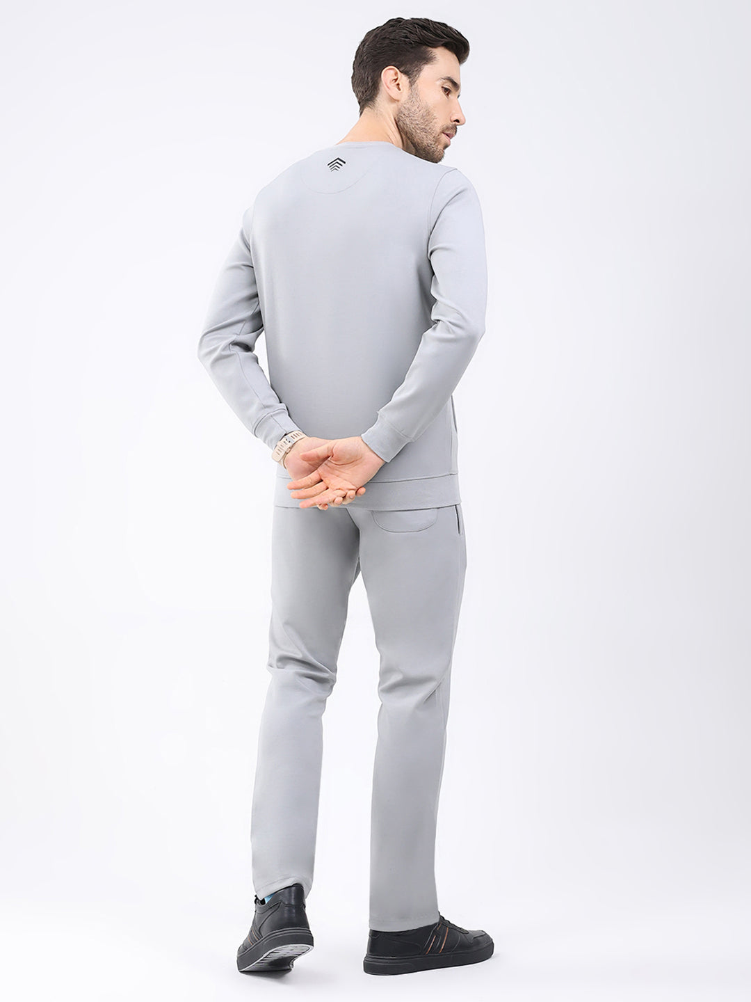 Rock.it Men Grey Solid Round Neck Full Sleeve Winter Tracksuit
