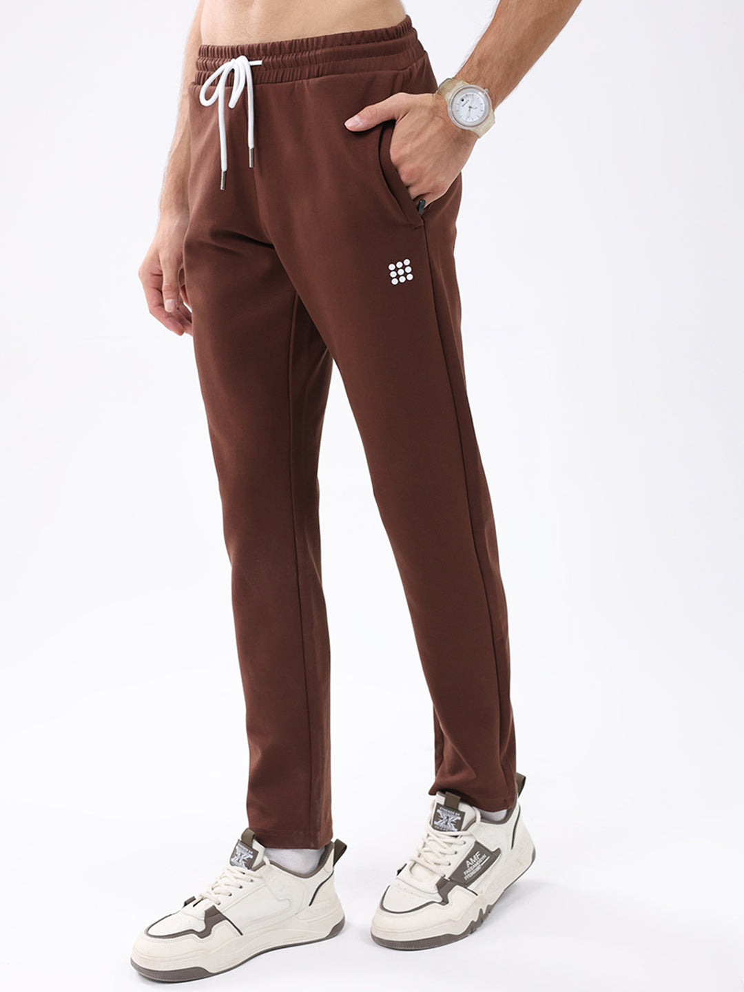 Rock.it Men Brown Solid Round Neck Full Sleeve Winter Tracksuit