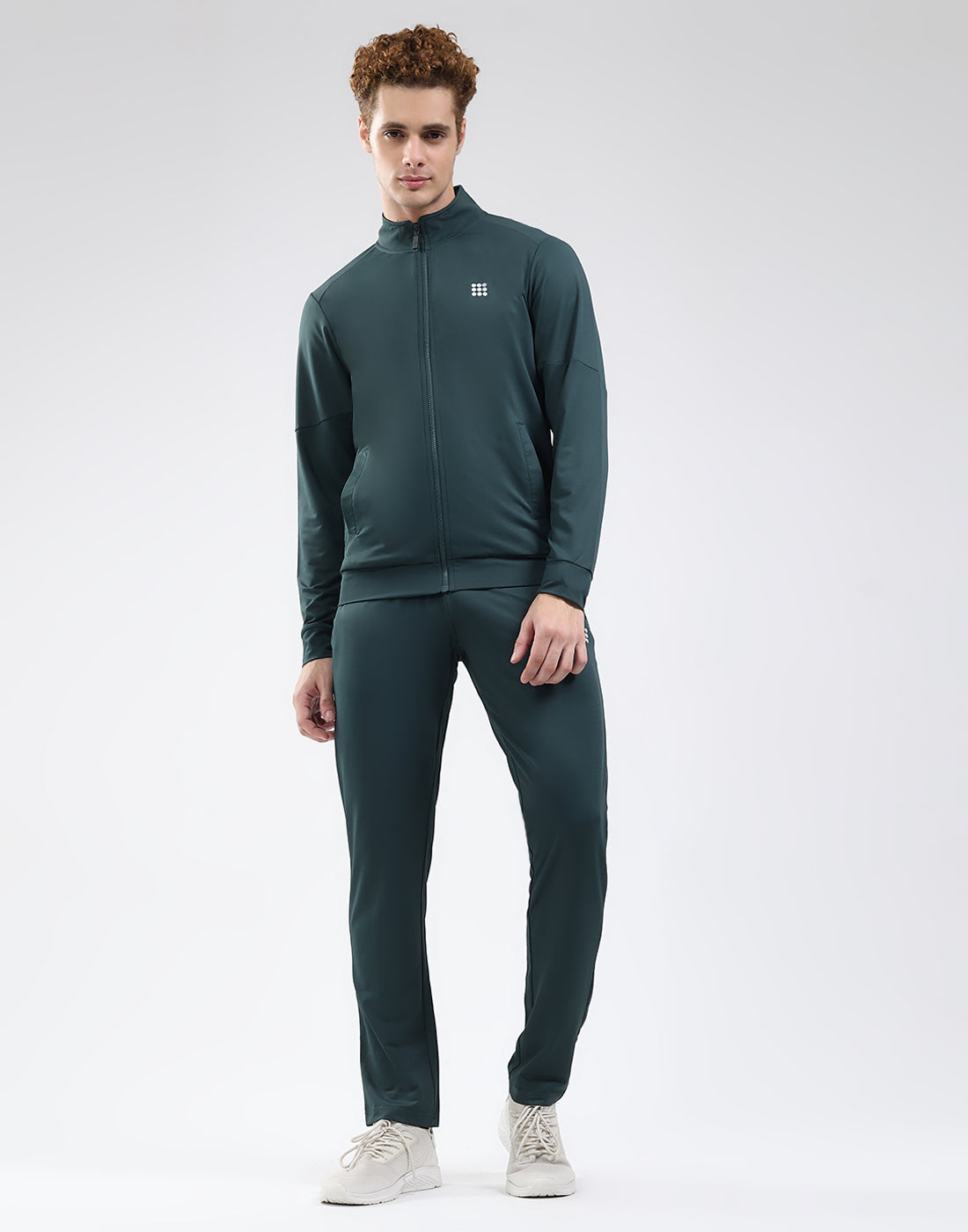 Rock.it Men Dark Green Solid Mock Neck Full Sleeve Winter Tracksuit