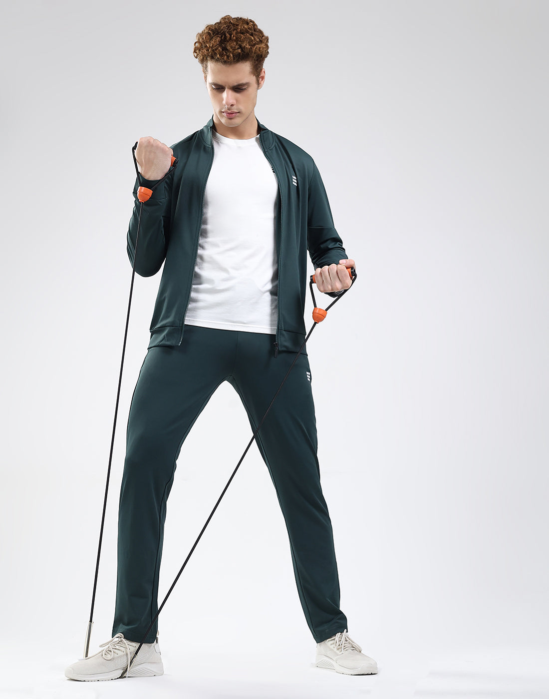 Rock.it Men Dark Green Solid Mock Neck Full Sleeve Winter Tracksuit