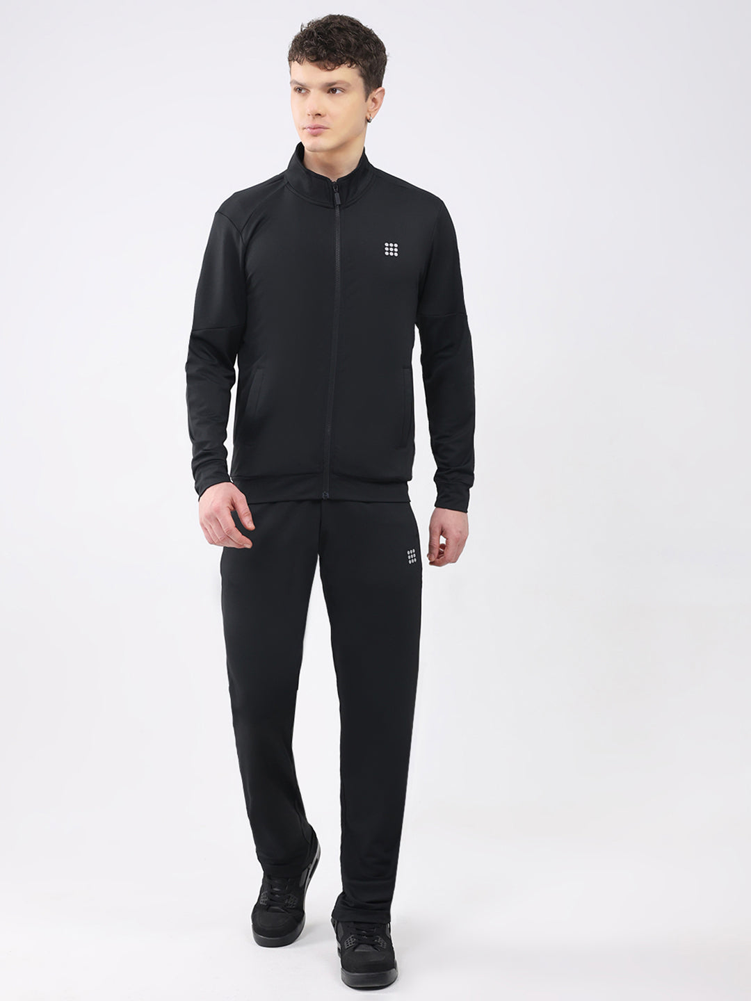 Rock.it Men Black Solid Mock Neck Full Sleeve Winter Tracksuit