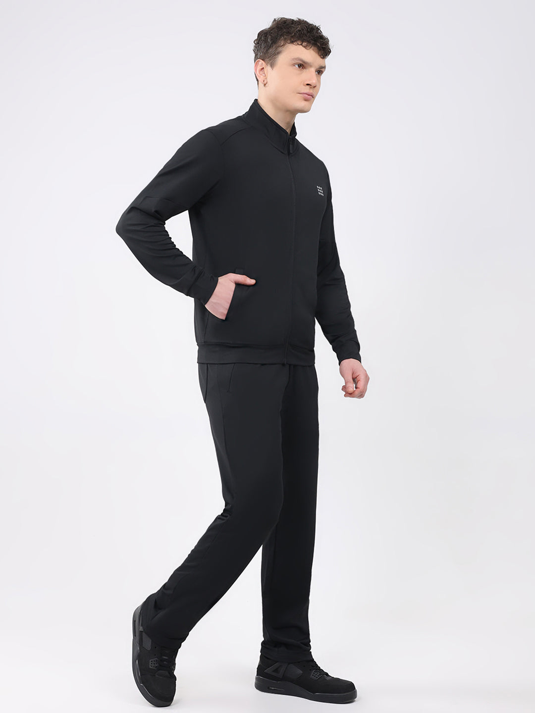 Rock.it Men Black Solid Mock Neck Full Sleeve Winter Tracksuit