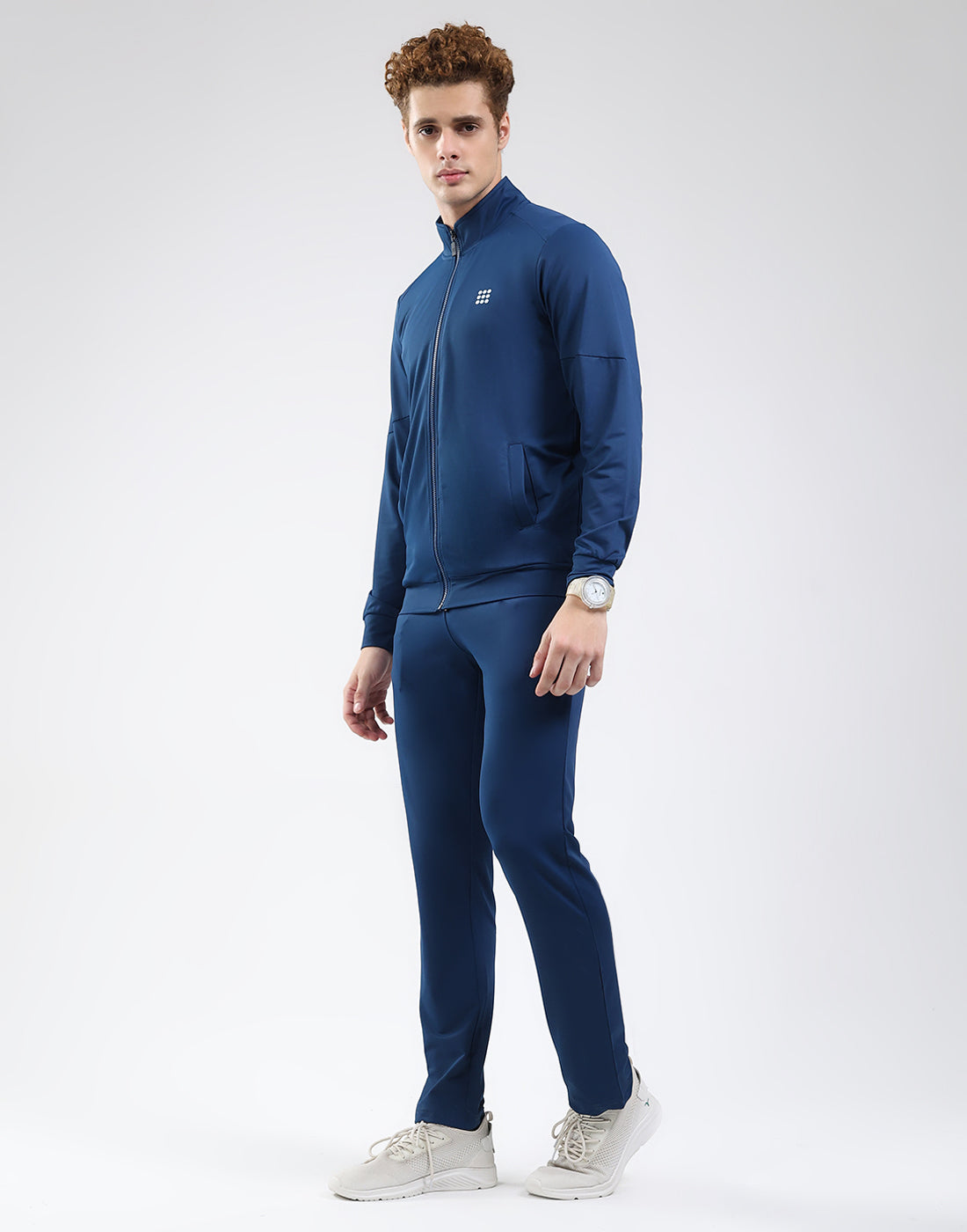 Rock.it Men Dark Blue Solid Mock Neck Full Sleeve Winter Tracksuit