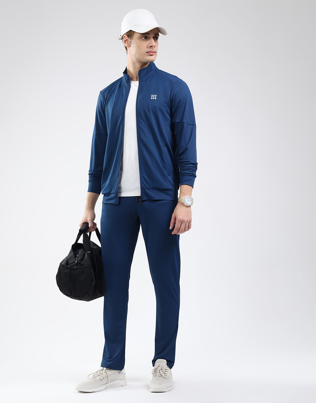 Rock.it Men Dark Blue Solid Mock Neck Full Sleeve Winter Tracksuit