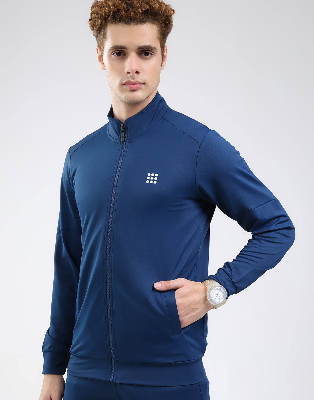 Rock.it Men Dark Blue Solid Mock Neck Full Sleeve Winter Tracksuit