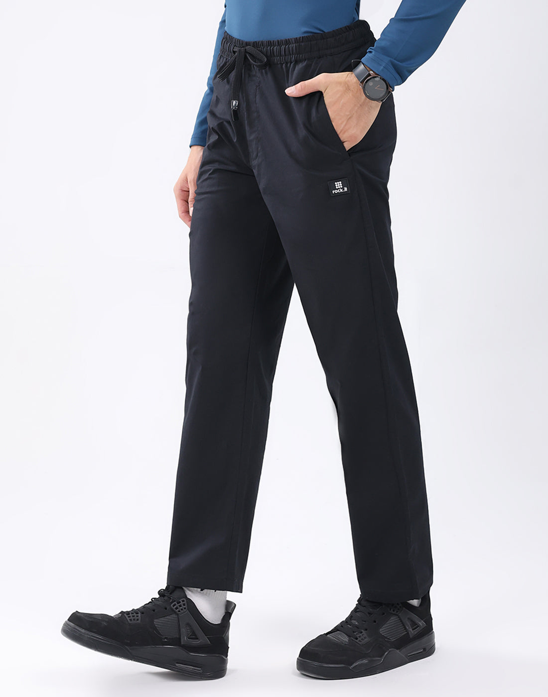 Rock.it Men Black Solid Regular Fit Winter Lower