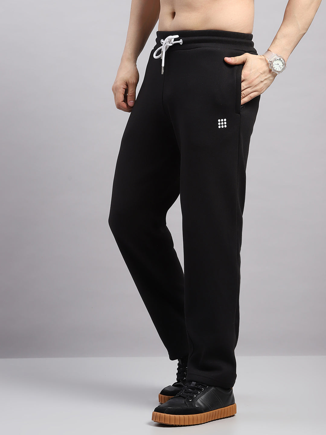 Rock.it Men Black Solid Round Neck Full Sleeve Winter Tracksuit