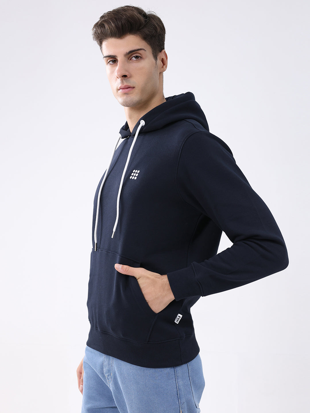 Rock.it Men Navy Blue Solid Hooded Full Sleeve Sweatshirt