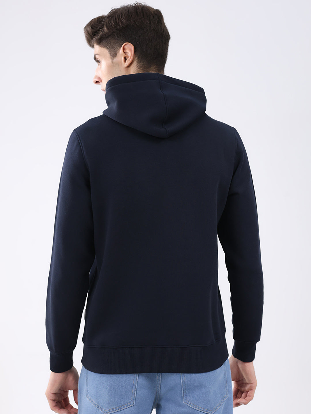 Rock.it Men Navy Blue Solid Hooded Full Sleeve Sweatshirt
