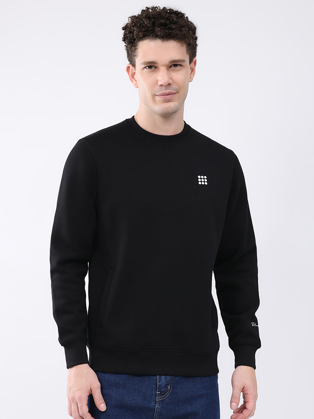 Rock.it Men Black Solid Round Neck Full Sleeve Sweatshirt