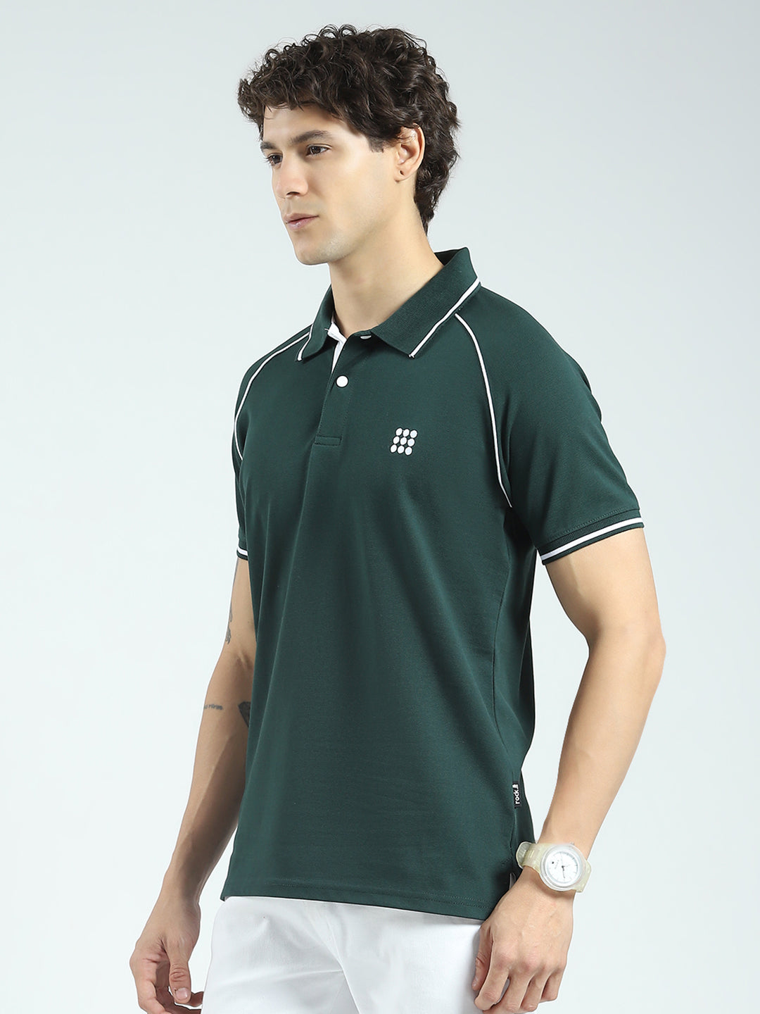 Rock.it Men Green Solid Collar Half Sleeve T-Shirt