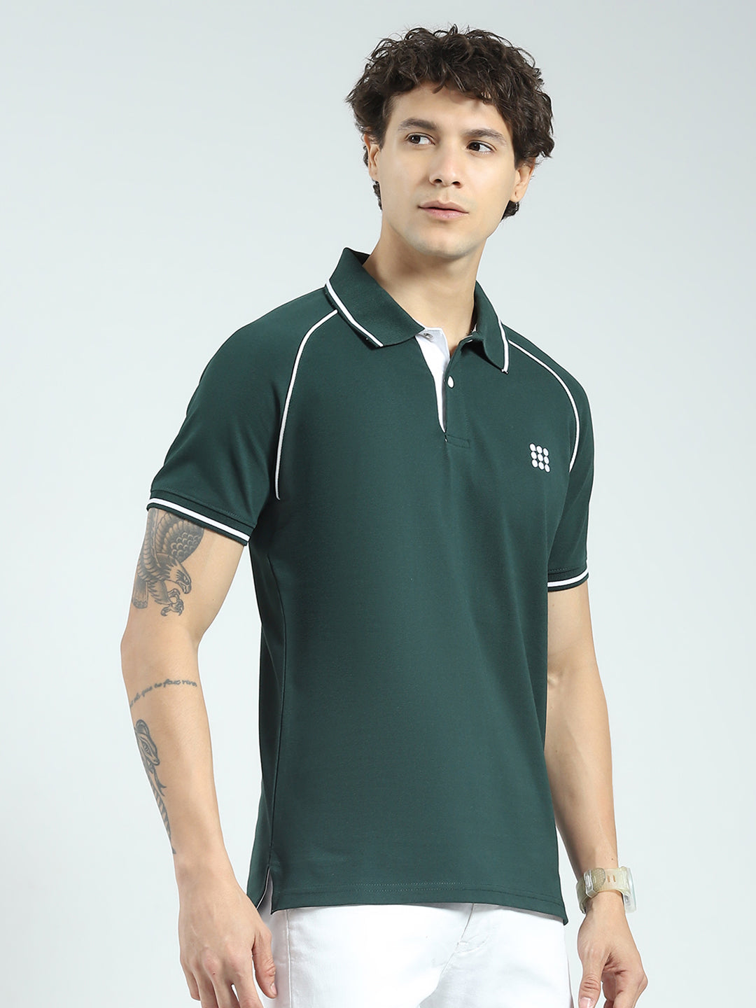 Rock.it Men Green Solid Collar Half Sleeve T-Shirt
