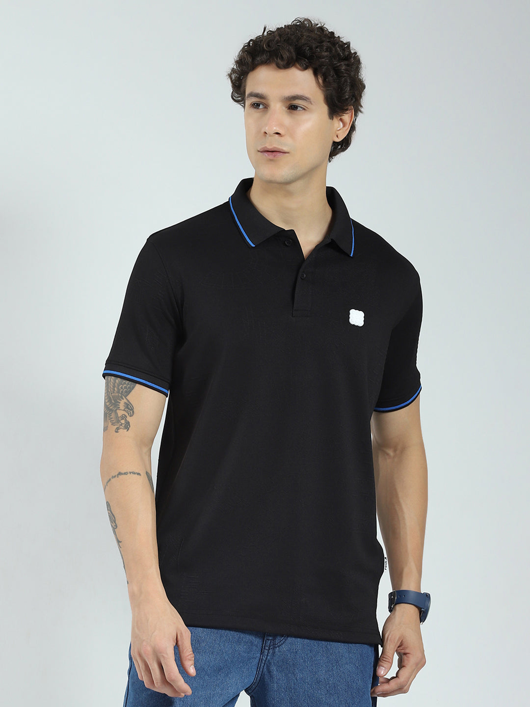 Rock.it Men Black Solid Collar Half Sleeve T-Shirt