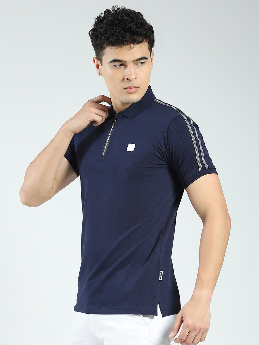Rock.it Men Navy Blue Solid Collar Half Sleeve T-Shirt