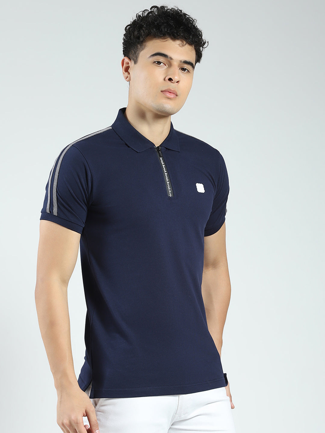 Rock.it Men Navy Blue Solid Collar Half Sleeve T-Shirt