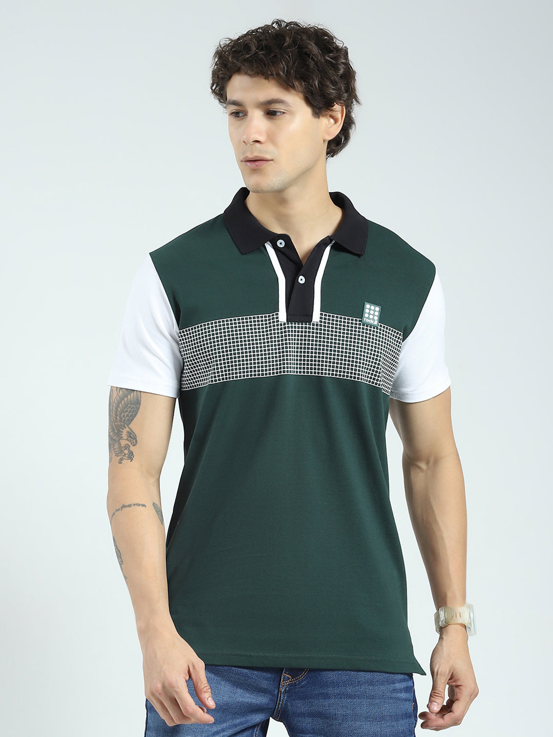 Rock.it Men Green Printed Collar Half Sleeve T-Shirt