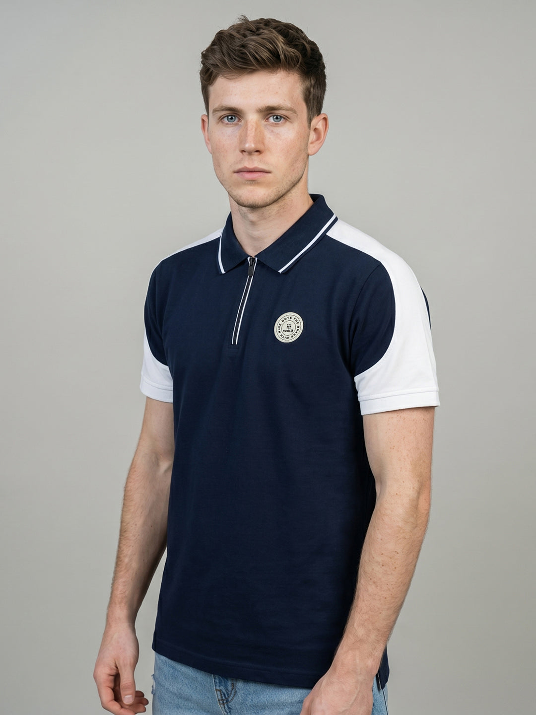 Rock.it Men Navy Blue Solid Polo Collar Half Sleeve T-Shirt