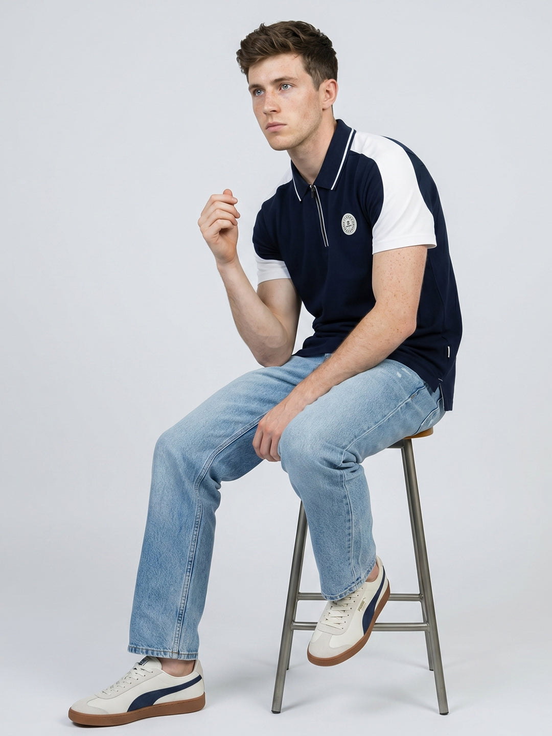 Rock.it Men Navy Blue Solid Polo Collar Half Sleeve T-Shirt